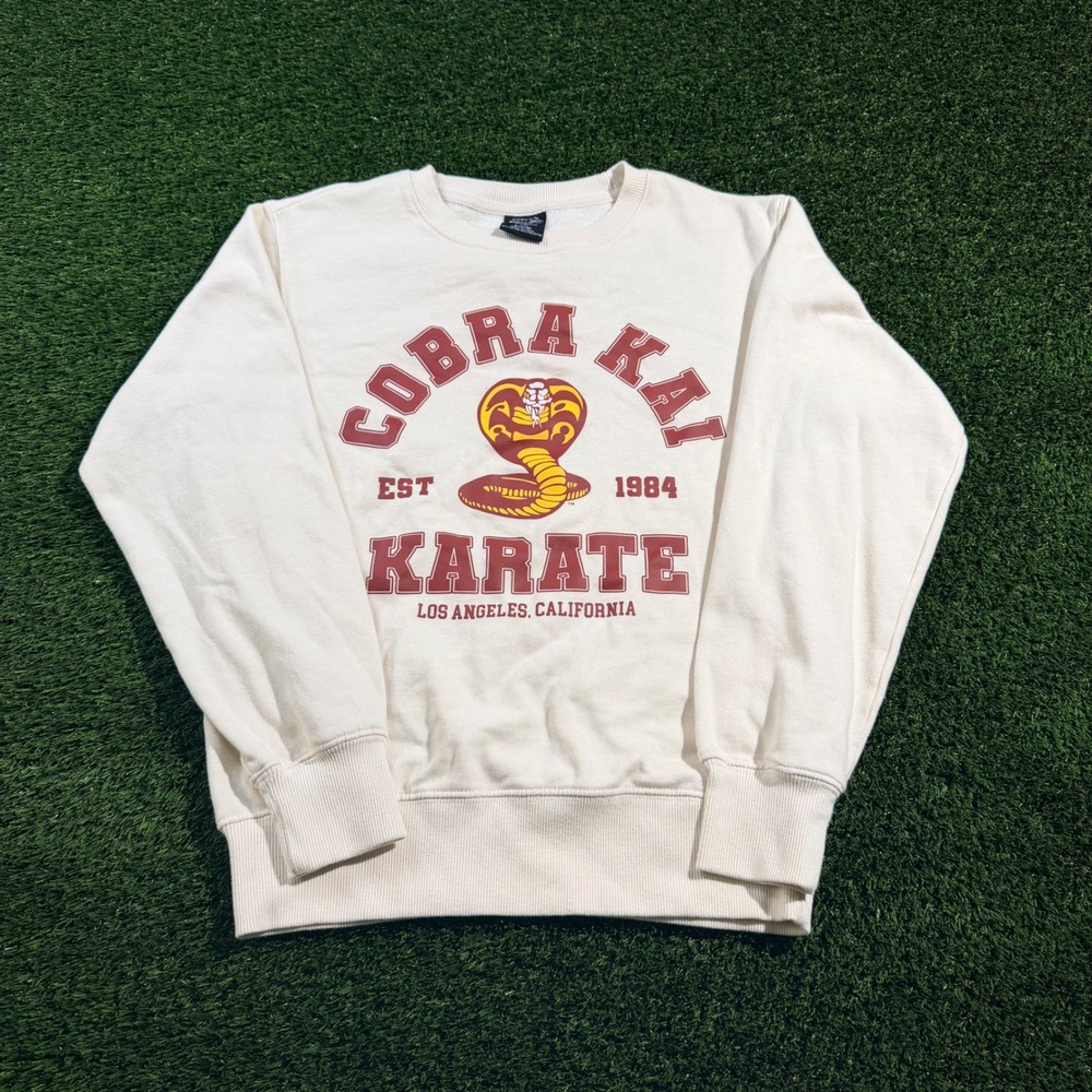 Bioworld Cobra Kai Karate Sweatshirt Small Cream Graphic Crewneck 1984 LA